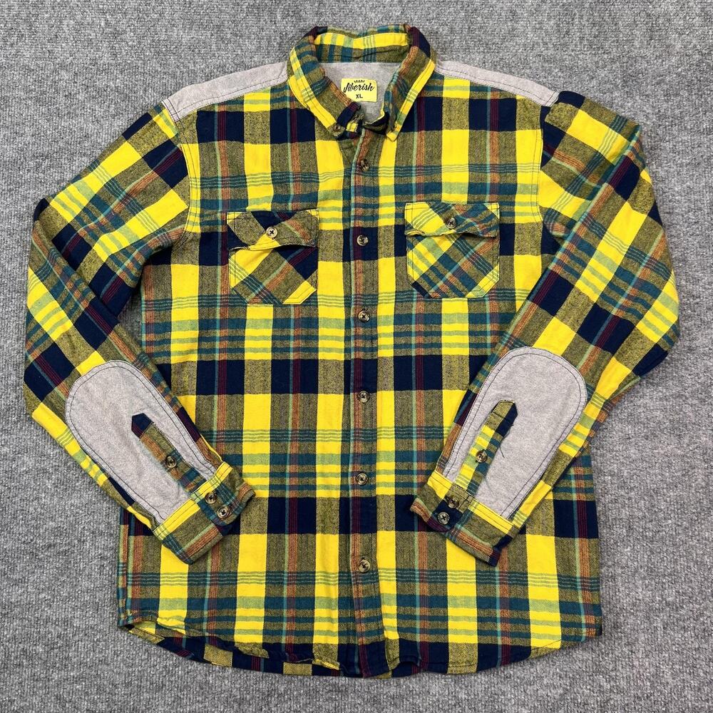 Jiberish Shirt Mens XL Yellow Plaid Flannel Button Front Long Sleeve Casual